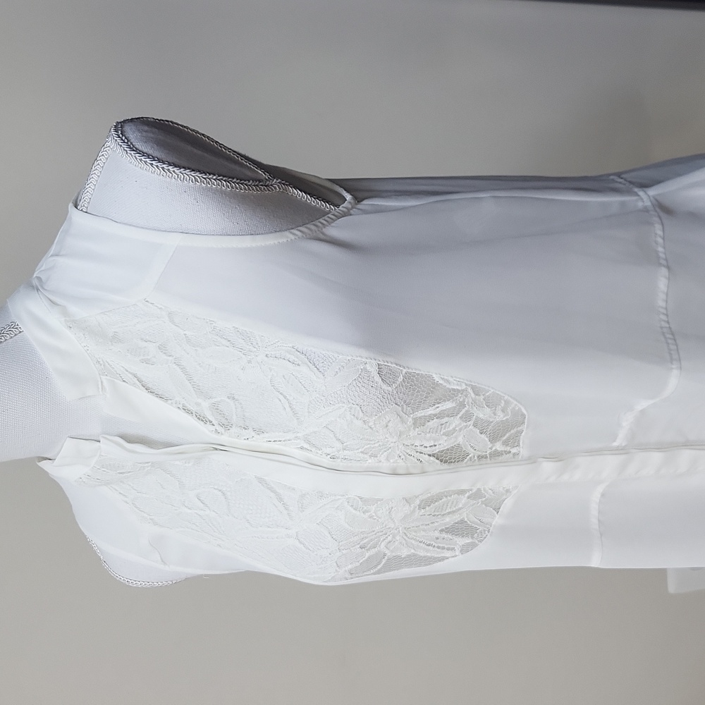 MARGO & SEBASTIAN White Sheer & Lace Sleeveless Peplum Top Blouse